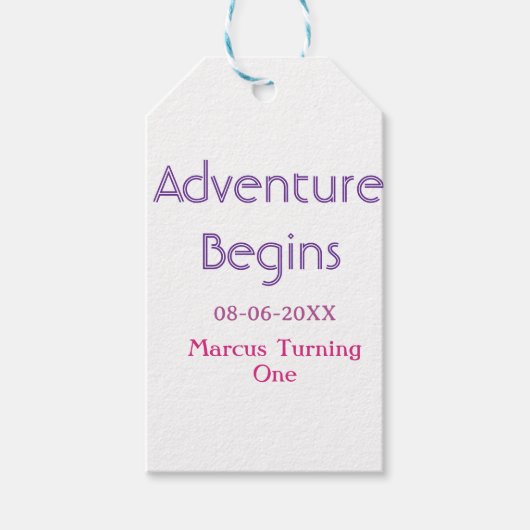 Étiquettes-cadeau L'aventure commence date de naissance simple min (Devant)
