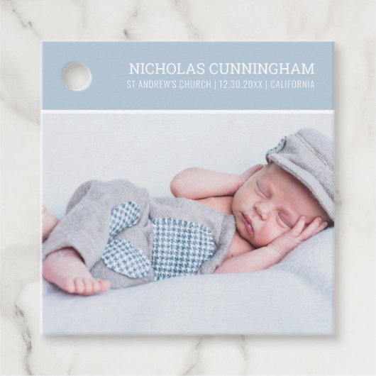 Étiquettes Cadeau Le Baptême Pour Lui | Photo personnalisée simple m (Devant)