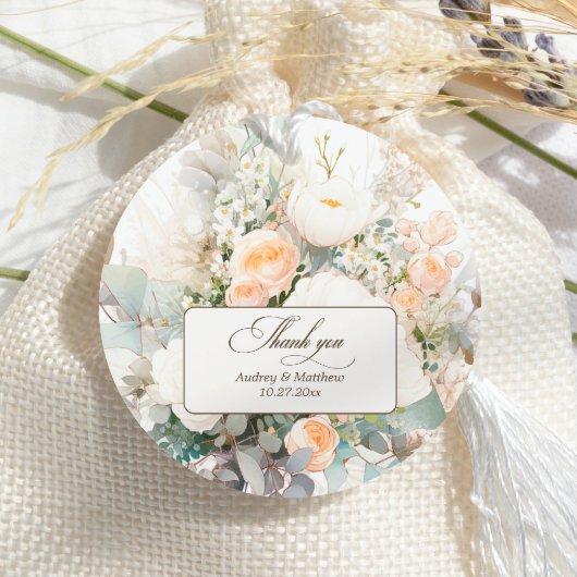 Étiquettes Cadeau Le blanc rustique fleurit le Merci Mariage