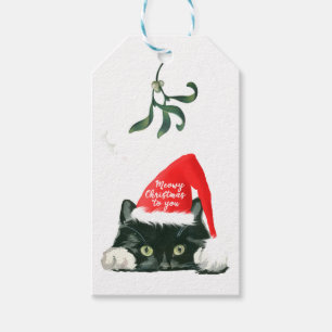 Étiquettes-cadeau le chat meowy de vacances de Noël dans le