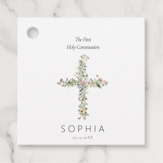 Étiquettes Cadeau Le fleur sauvage du pré traverse la première saint (Devant)