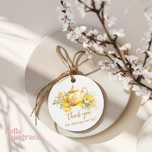 Étiquettes Cadeau Le Merci de la fête du thé à la florale jaune priv