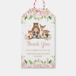 Étiquettes-cadeau Le Merci des animaux de forêt de la flore rose p