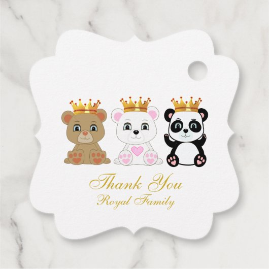 Étiquettes Cadeau Le mignon roi ours Merci sur blanc (Dos)