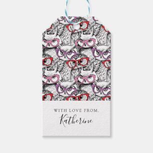 Étiquettes-cadeau Le motif de lunettes de hibou ajoutent votre nom