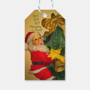 Étiquettes-cadeau Le Père Noël personnalisé grimpe à l'arbre de Noël