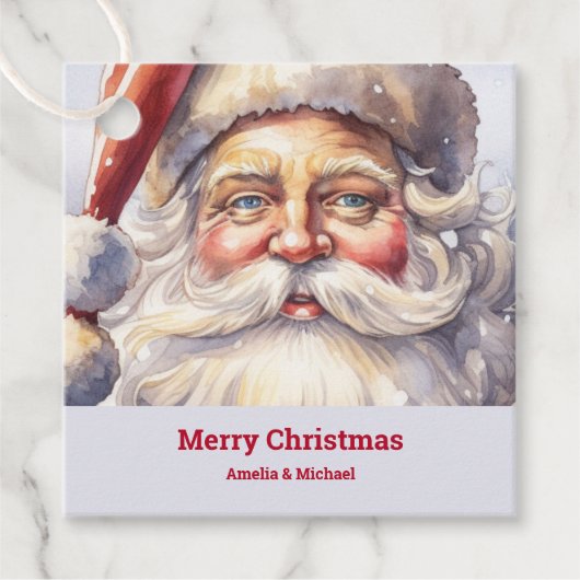 Étiquettes Cadeau Le Père Noël rétro dans un Noël Casquette rouge (Devant)