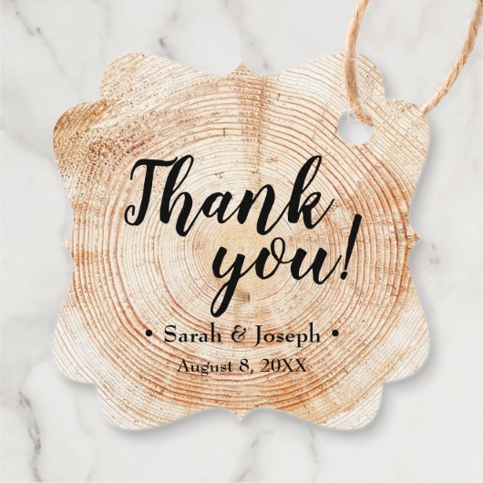 Étiquettes Cadeau L'écorce Mariage rustique merci (Dos)