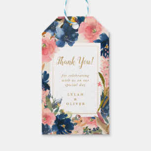 Étiquettes-cadeau L'élégance sauvage Navy Blush & Gold Merci cadea