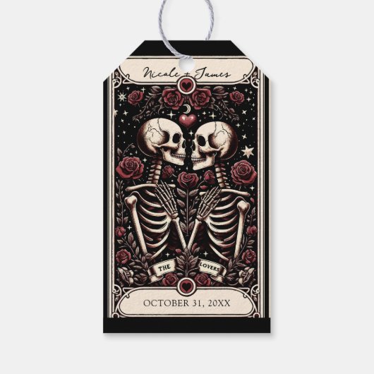 Étiquettes-cadeau LES AMANTS Tarot Squelette Amour Roses Rouges Mari (Dos)