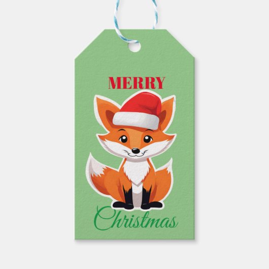 Étiquettes-cadeau Les animaux mignons hiver Fox Père Noël Noël (Devant)