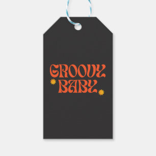 Étiquettes-cadeau Les années 70 rétro Mustard Orange Black Hippie Su