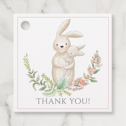 Étiquettes Cadeau Les mignons animaux Bunny Baby shower rose Merci (Devant)