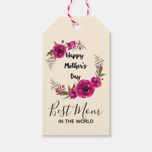 Étiquettes-cadeau Les pavots rose Fuchsia Meilleure maman - Fête des (Devant)