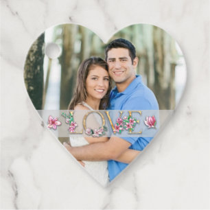 Étiquettes Cadeau LETTRE Florale AMOUR avec couples Coeur photo