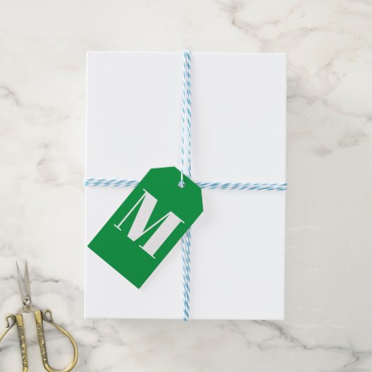 Étiquettes-cadeau LETTRE initiale couleur verte monogramme (Avec de laficelle)