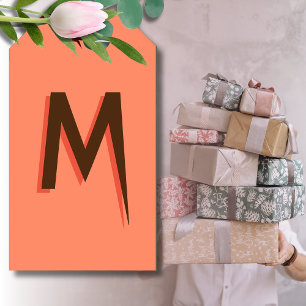 Étiquettes-cadeau Lettre initiale de texte Brown 3D moderne   Rose S