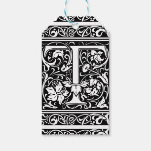 Étiquettes-cadeau Lettre T Monogramme Médiéval Art Nouveau
