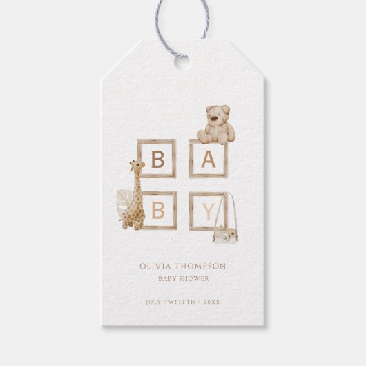Étiquettes-cadeau Lettres Boho Neutral Bois Block (Devant)