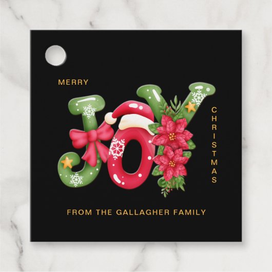 Étiquettes Cadeau Lettres Red Green Joy Illustration Noël (Devant)