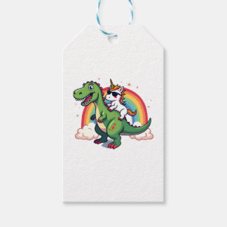 Étiquettes-cadeau Licorne Arc-en-Ciel Chevauchant T rex - Garçons Fi