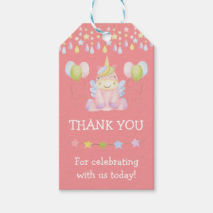 Étiquettes-cadeau Licorne Rose, Ballons et Bannière Fête d'anniversa