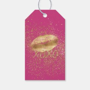 Étiquettes-cadeau Lièvres rose et or Kiss Parties scintillant or XOX