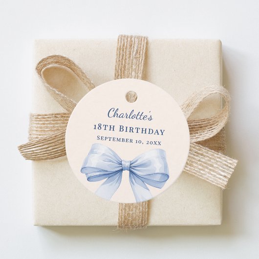 Étiquettes Cadeau Light blue bow ivory DIY write by hand birthday