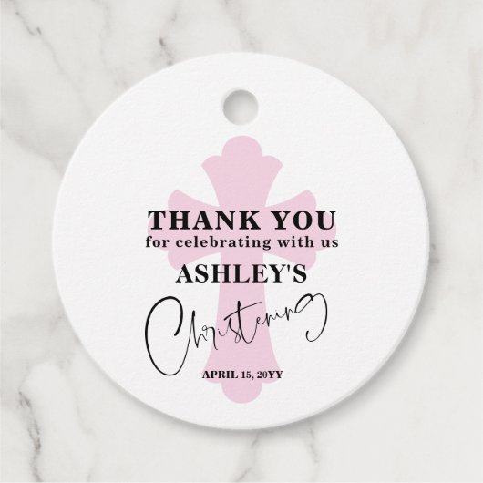 Étiquettes Cadeau Light Pink Cross Christening Thank you Favor Tags (Devant)