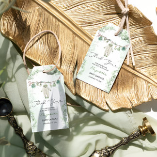 Étiquettes-cadeau Ligne de vêtements Merci Baby shower Eucalyptus