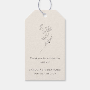 Étiquettes-cadeau Ligne Flore Ecru minimal Mariage élégant Personnal