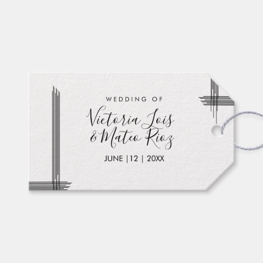 Étiquettes-cadeau Lignes Abstraites Noir Blanc Mariage moderne (Devant (Horizontal))
