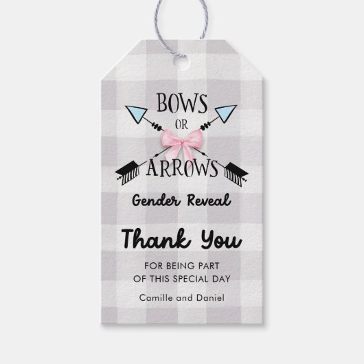 Étiquettes-cadeau Lignes ou flèches Genre Révéler Merci Baby shower (Devant)