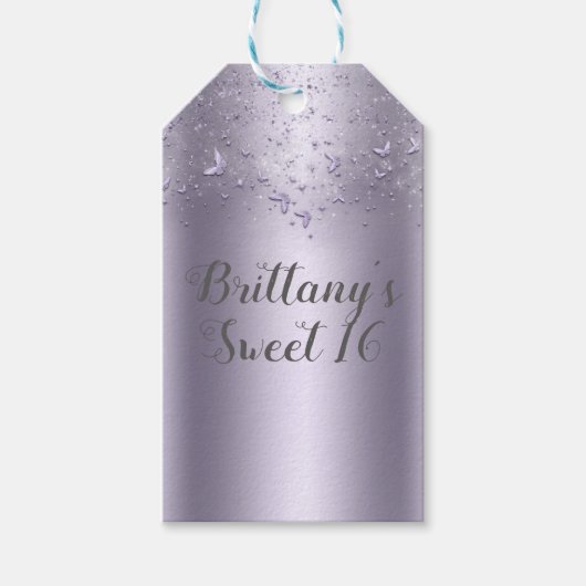 Étiquettes-cadeau Lilac Shimmer Flutter Papillon doux 16 Partie (Devant)