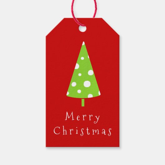 Étiquettes-cadeau Lime Blanc Pois arbres de Noël (Devant)