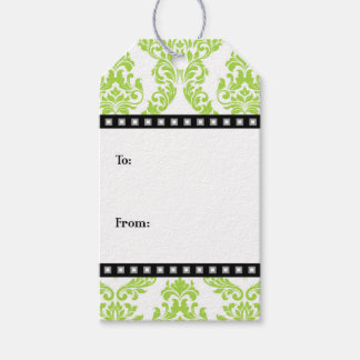 Étiquettes-cadeau Lime Green White Black Damask Cadeaux Tags