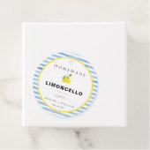 Étiquettes Cadeau Limoncello à rayures aquarelles bleues (En situation)