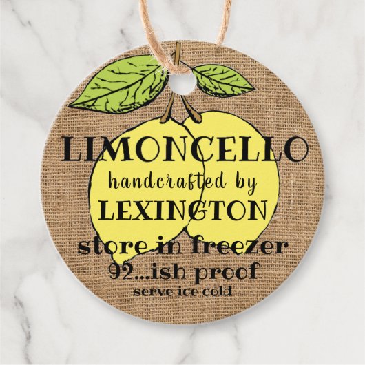 Étiquettes Cadeau Limoncello Sur Burlap Regardez Fait Maison (Devant)