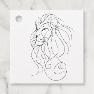 Étiquettes Cadeau Lion tiré à la main - Art minimaliste de ligne