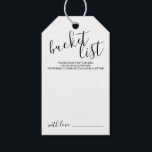 Étiquettes-cadeau Liste des segments de Mariage de script moderne<br><div class="desc">Ajoutez une touche personnelle à votre mariage avec une carte de liste de codes de mariage de script moderne. Cette carte comporte le titre "liste de bucket" en noir style de police de script moderne et des détails en noir style de police sans serif moderne sur arrière - plan blanc....</div>