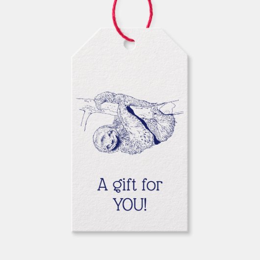 Étiquettes-cadeau Lithographie de dessin de Sloth #1 bleu (Devant)