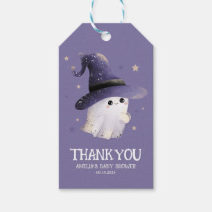 Étiquettes-cadeau Little Boo Halloween fantôme violet baby shower