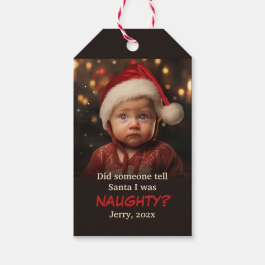 Étiquettes-cadeau Little Boy Naughty List Fun Photo (Devant)
