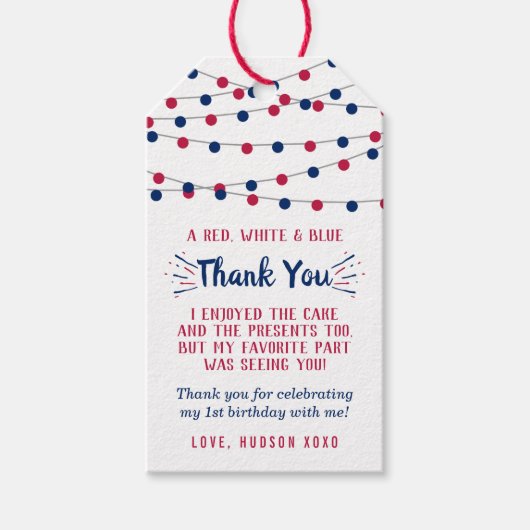 Étiquettes-cadeau Little Firecracker 4 juillet 1er anniversaire (Devant)