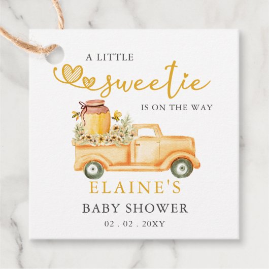 Étiquettes Cadeau Little Sweetie Est Sur Le Chemin Baby shower Honey (Devant)