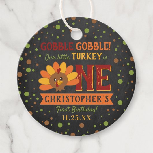 Étiquettes Cadeau Little Turkey Fall Thanksgiving 1er anniversaire (Devant)