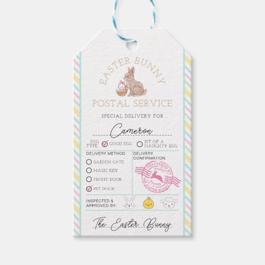 Étiquettes-cadeau Livraison spéciale du Bunny de Pâques (Devant)