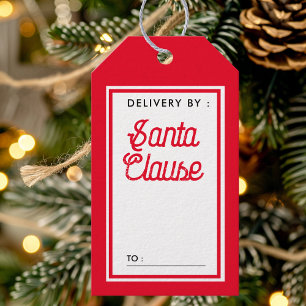 Étiquettes-cadeau Livré par le Père Noël Rouge et Blanc Noël