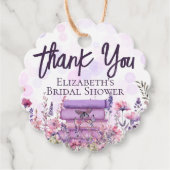 Étiquettes Cadeau Livre Violet Empilé Fleurs Sauvages Papillons Écri (Devant)