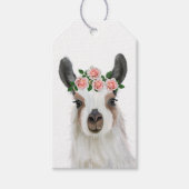 Étiquettes-cadeau Llama Fluffée Cute Avec Couronne Fleur Rose Blanc (Devant)